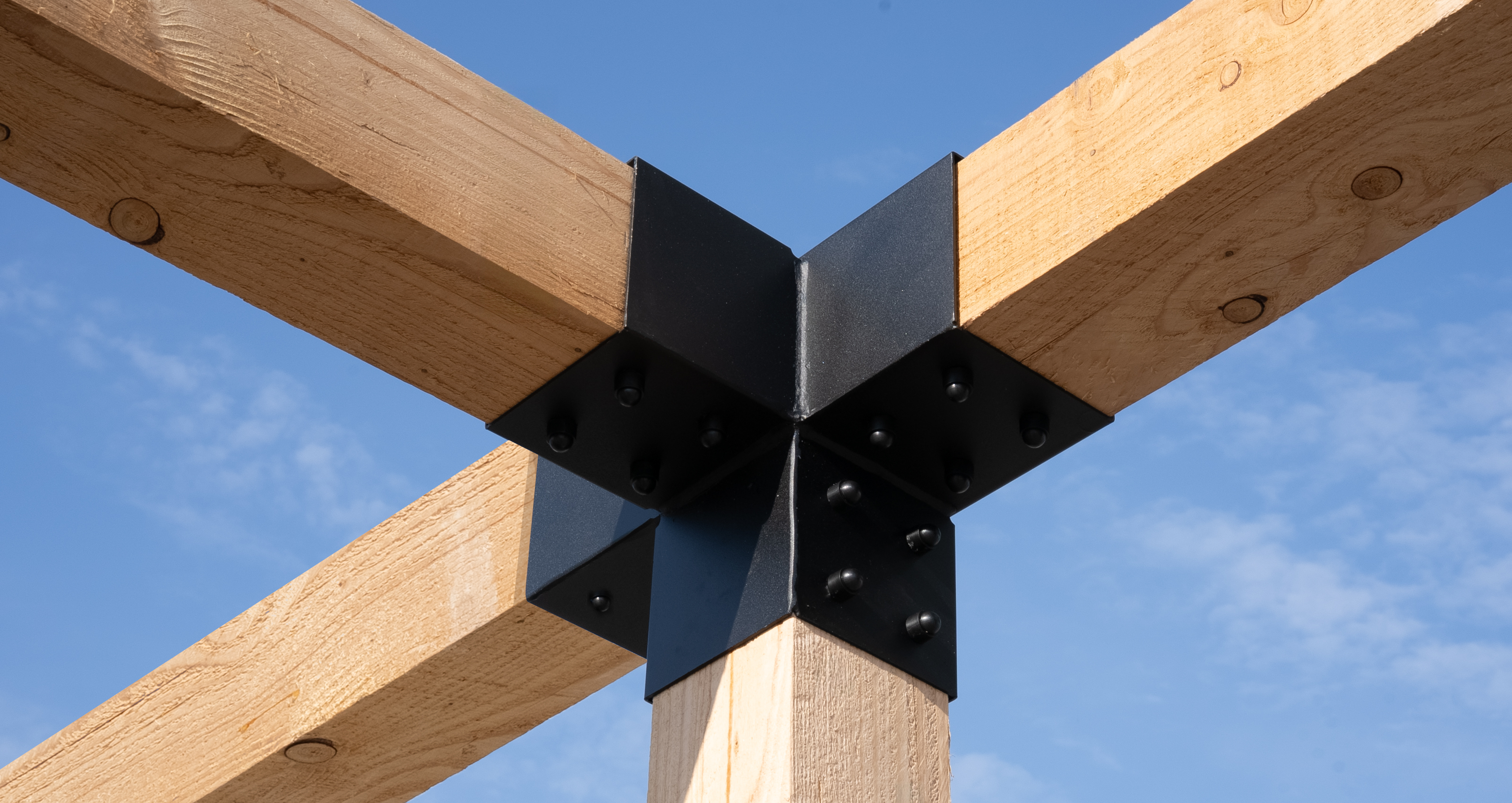 Pergola Hoekverbinding met Verlenging Zwart voor 12 x 12 cm balken kubus model - Per Stuk, foto 2 van 4