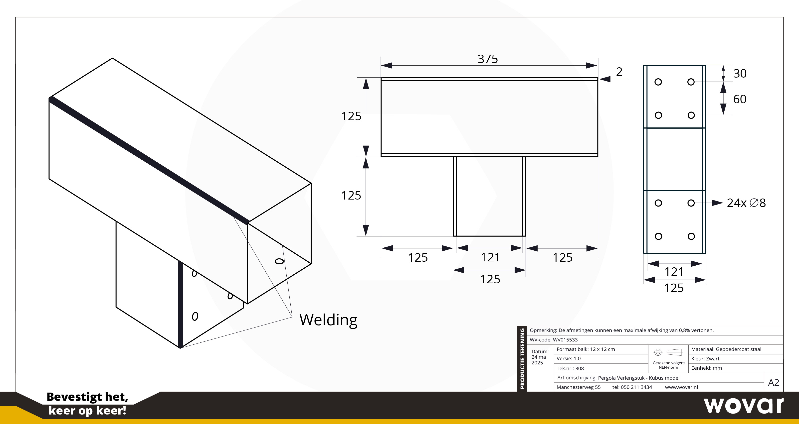 Pergola Verlengstuk Zwart voor 12 x 12 cm balken kubus model - Per Stuk, foto 5 van 5