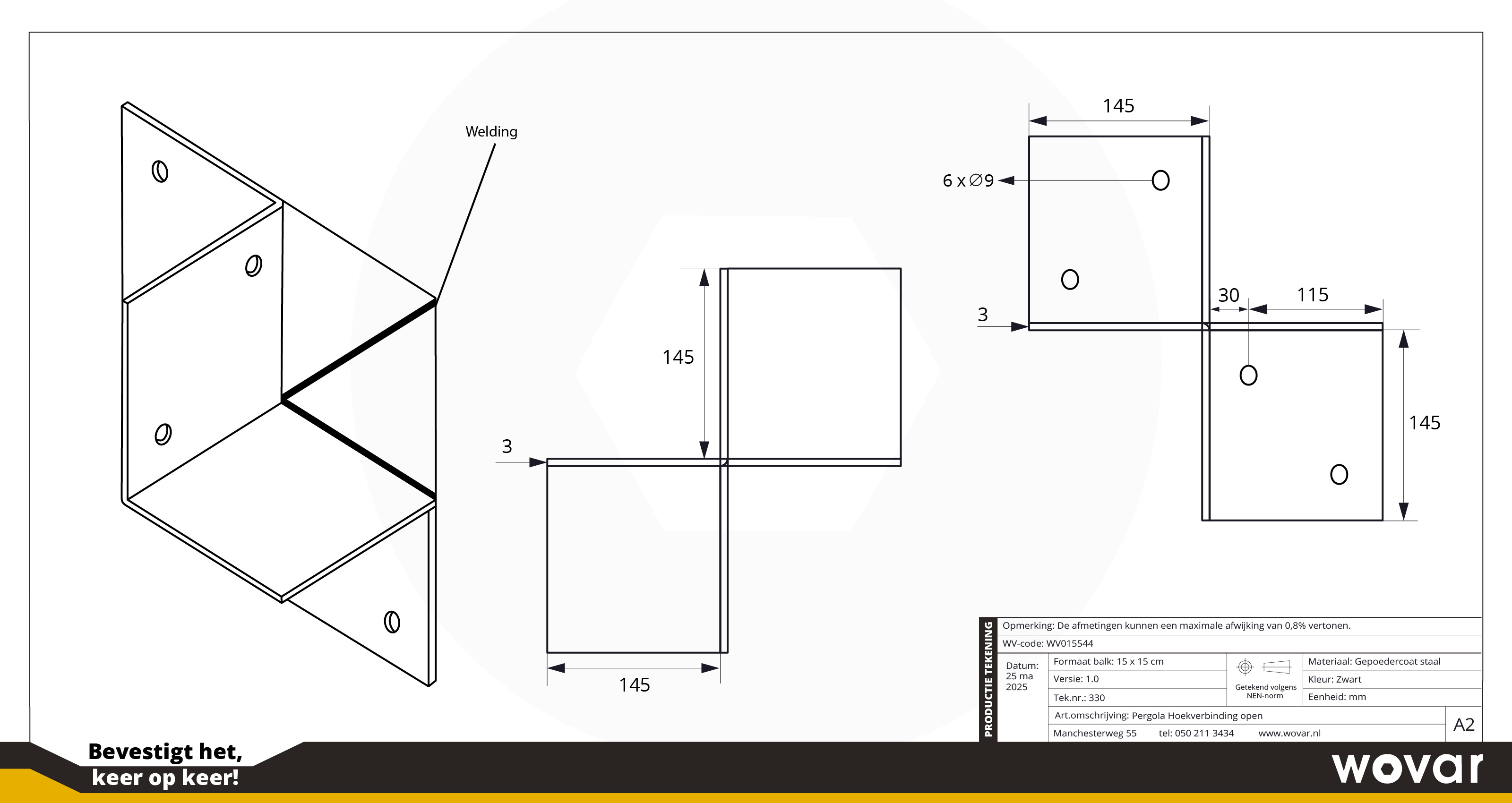 Pergola Hoekverbinding Zwart voor 15 x 15 cm balken - Per Stuk, foto 5 van 5