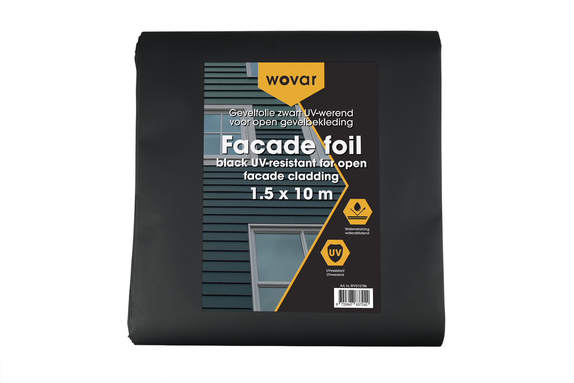 Gevelfolie zwart UV-werend voor open gevelbekleding - 1.5 x 10.0 m - Per stuk