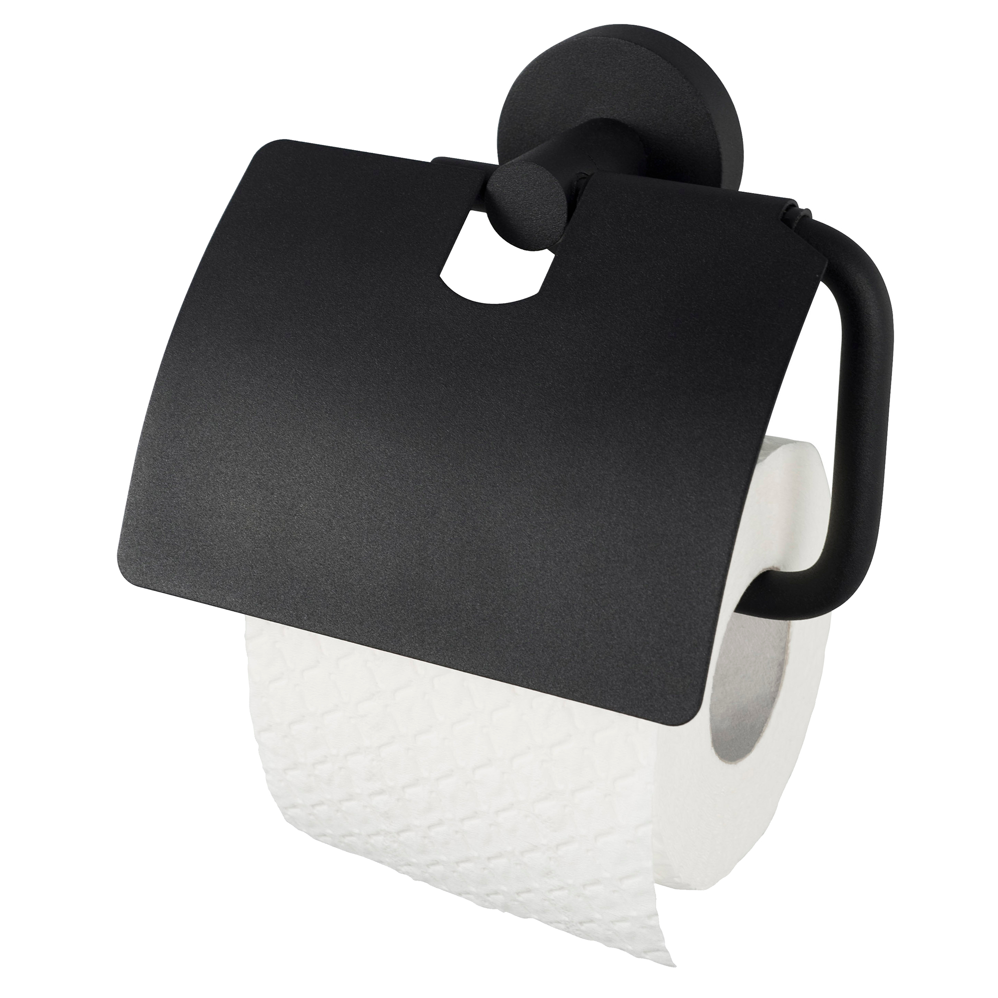 Toiletrolhouder met Klep Mat Zwart - Per Stuk