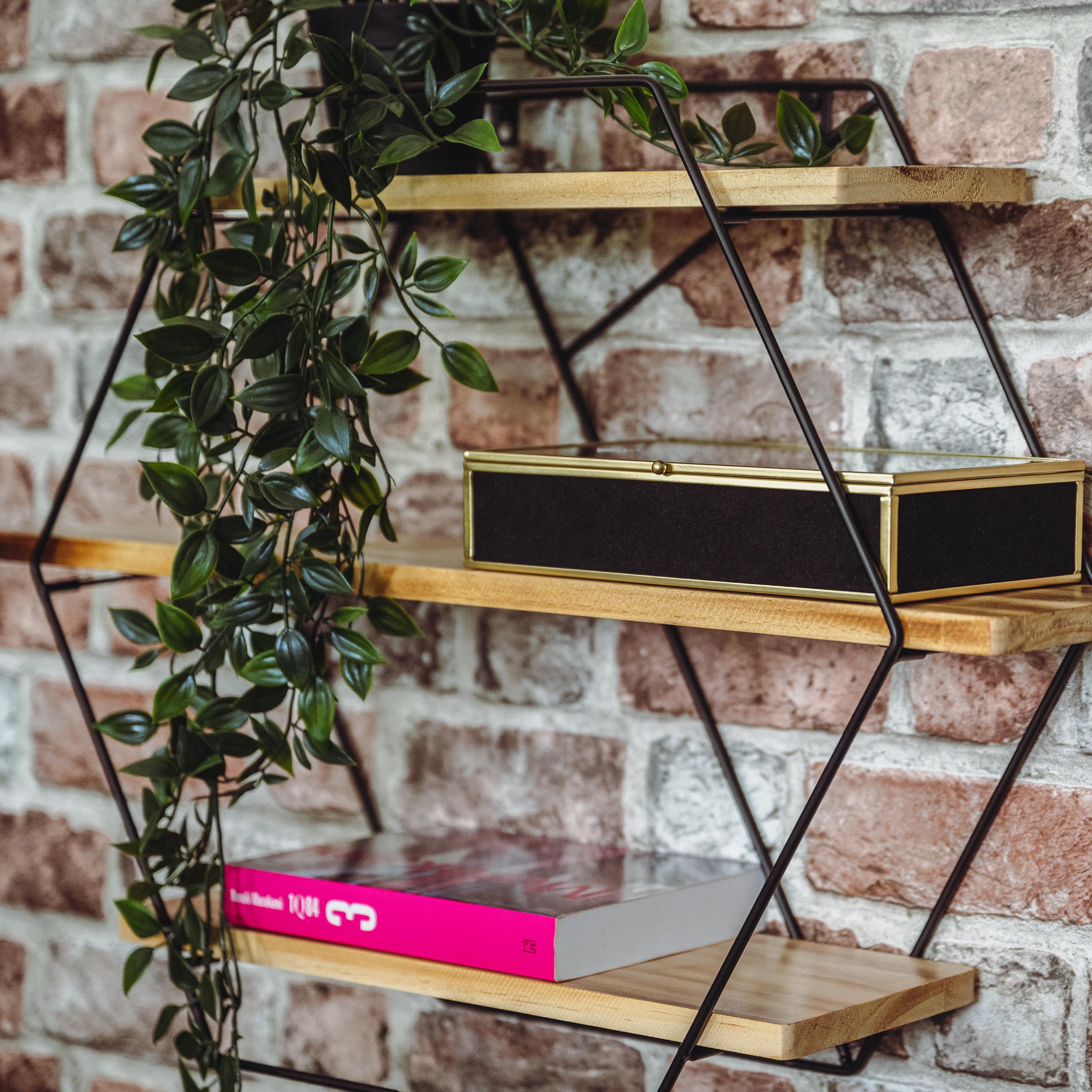Wandplank set van 3 - Zwart Hexagonaal - Per Set