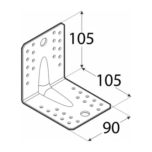 Hoekanker Verzinkt 105 x 105 x 90 mm met Ril - Per Stuk, foto 2 van 2