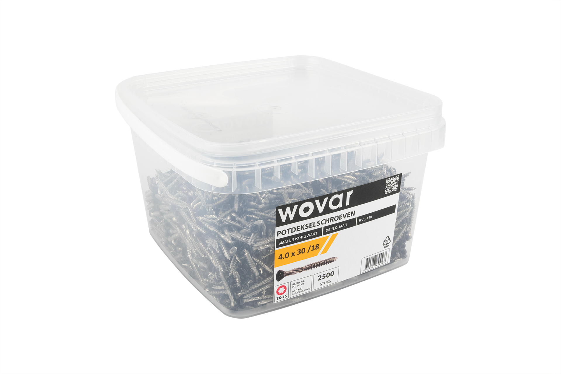 Voordeelemmer Potdekselschroeven Zwart RVS 410 4.0 x 30 mm Torx 15 deeldraad - 2500 stuks