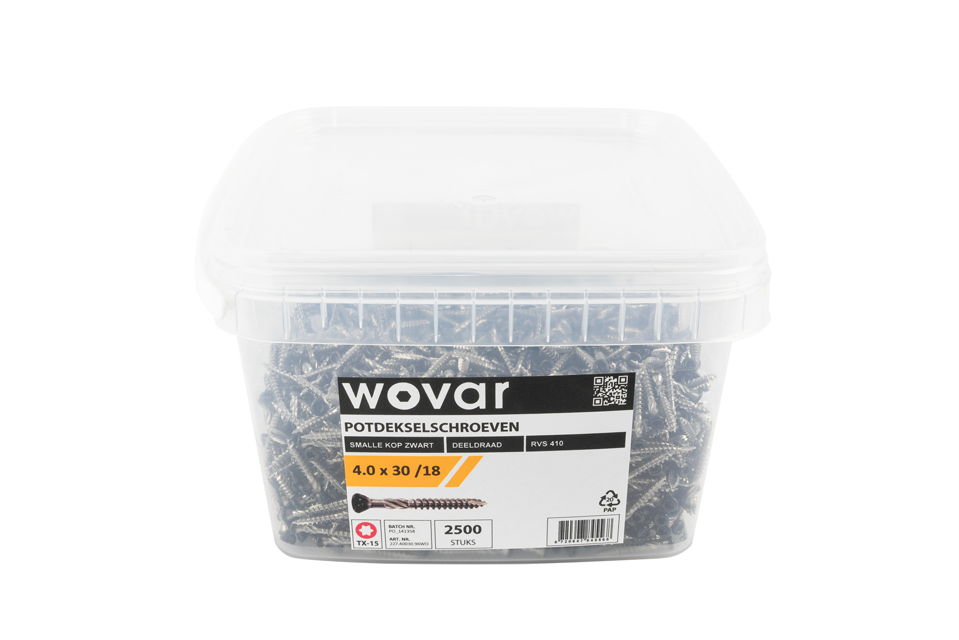 Voordeelemmer Potdekselschroeven Zwart RVS 410 4.0 x 30 mm Torx 15 deeldraad - 2500 stuks, foto 3 van 5