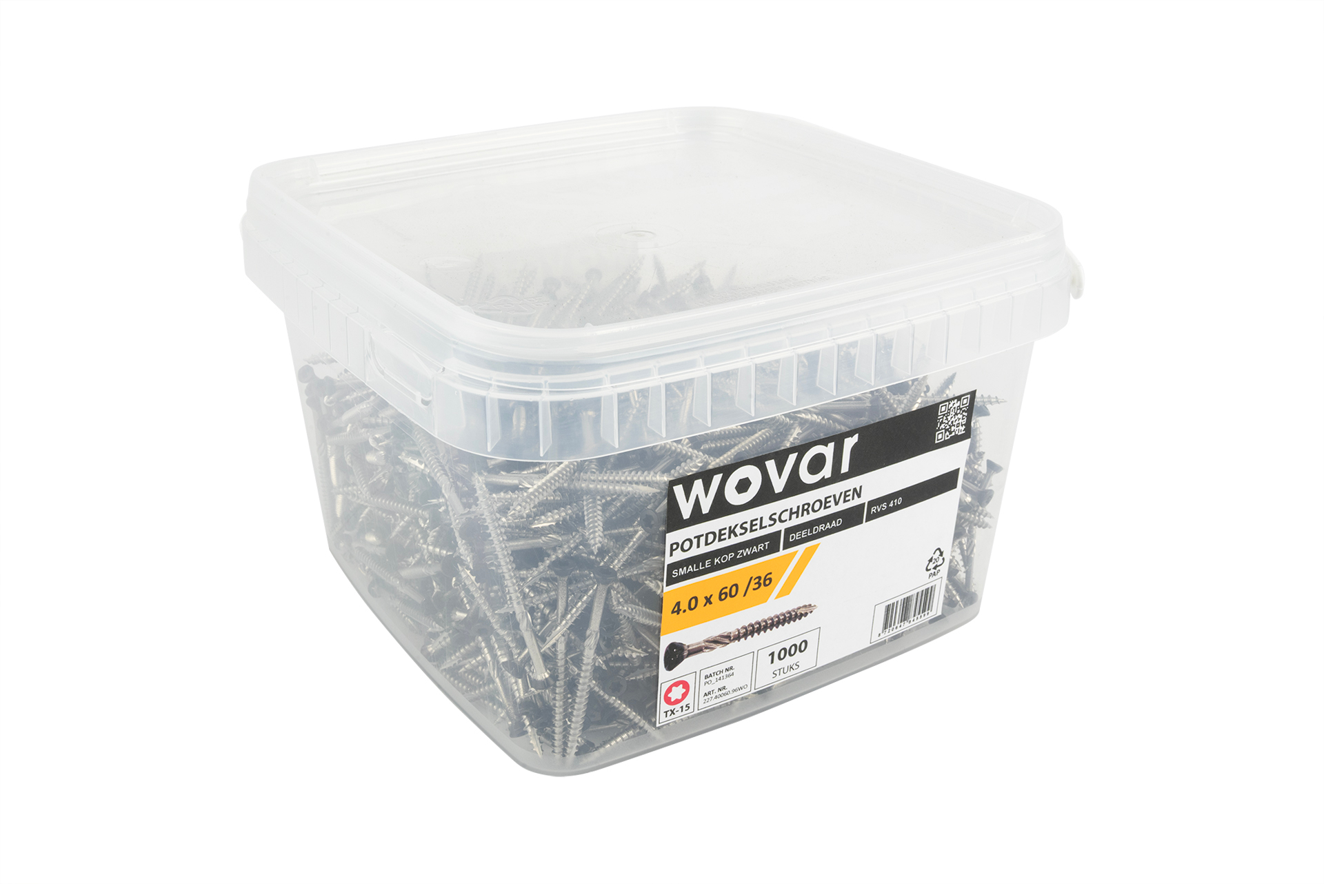 Voordeelemmer Potdekselschroeven Zwart RVS 410 4.0 x 60 mm Torx 15 Deeldraad - 1000 stuks