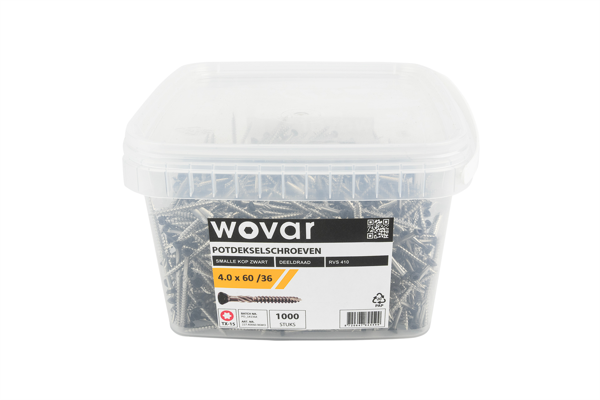 Voordeelemmer Potdekselschroeven Zwart RVS 410 4.0 x 60 mm Torx 15 Deeldraad - 1000 stuks, foto 3 van 5