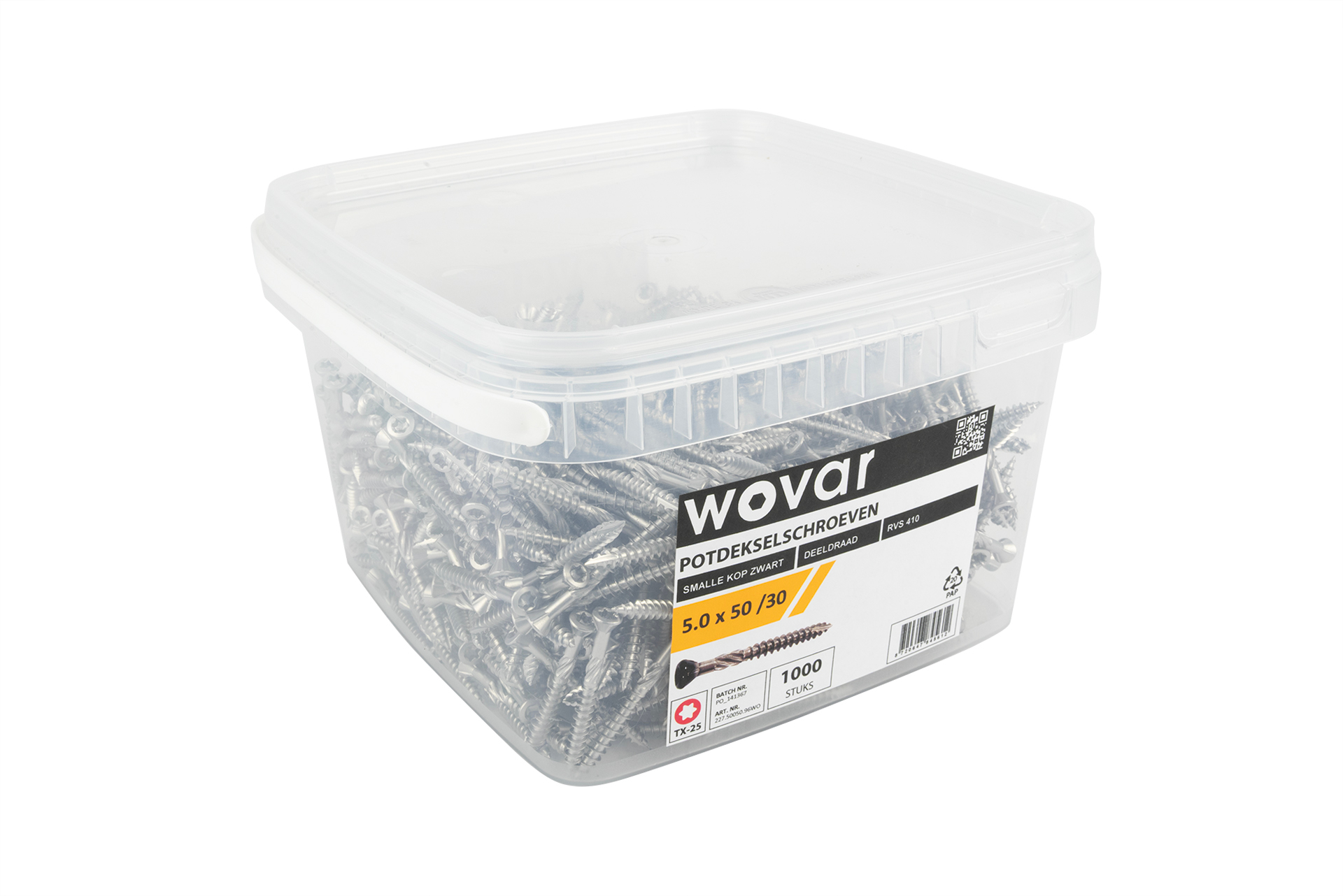 Voordeelemmer Potdekselschroeven Zwart RVS 410 5.0 x 50 mm Torx 25 Deeldraad - 1000 stuks