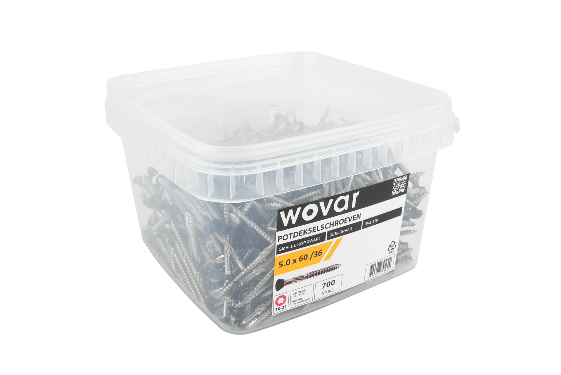 Voordeelemmer Potdekselschroeven Zwart RVS 410 5.0 x 60 mm Torx 25 Deeldraad - 800 stuks
