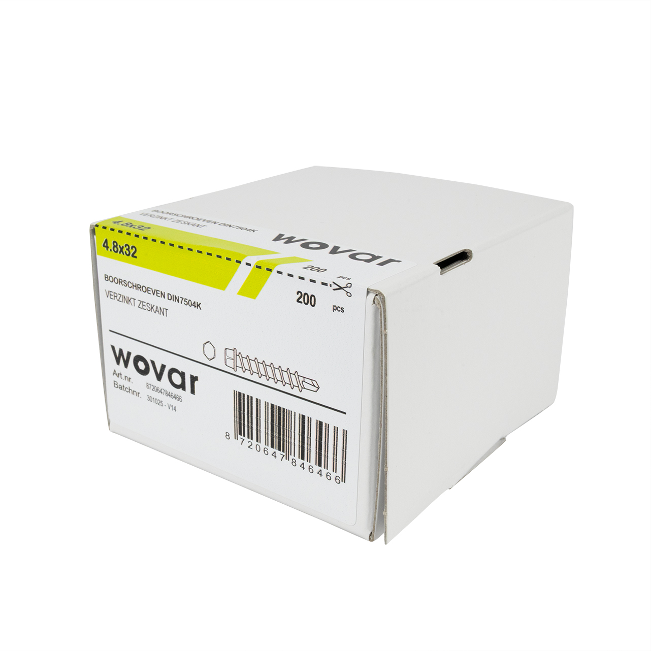 Zelfborende schroeven 4,8 x 32 mm Verzinkt Zeskantkop - Doos 200 stuks, foto 3 van 3