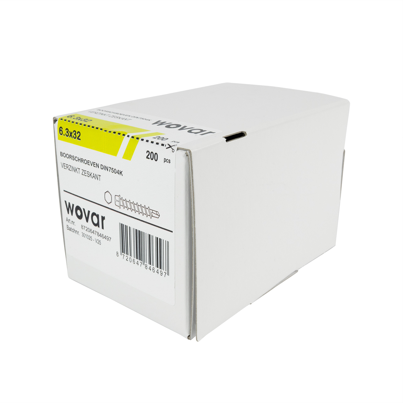 Zelfborende schroeven 6,3 x 32 mm Verzinkt Zeskantkop - Doos 200 stuks, foto 3 van 3