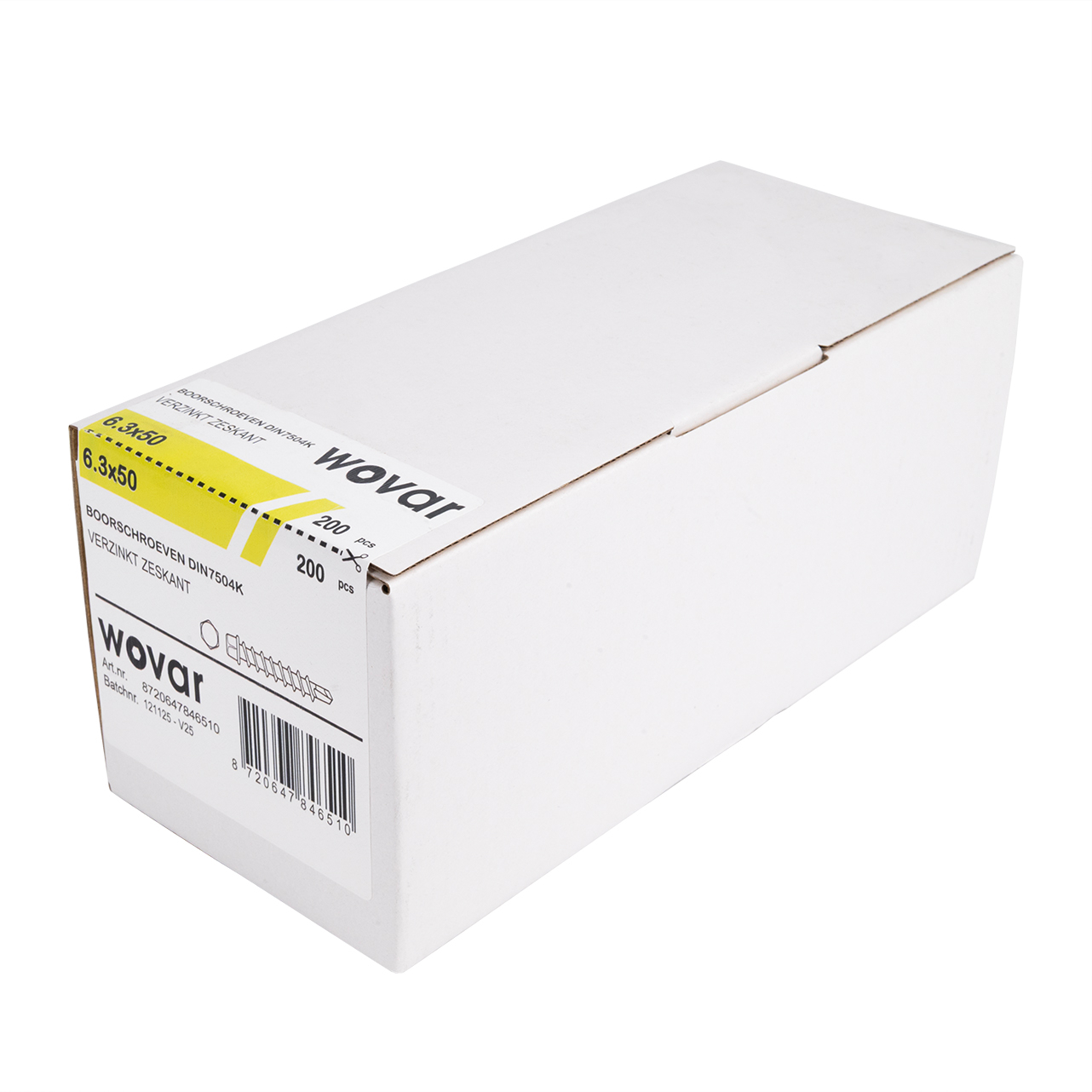 Zelfborende schroeven 6,3 x 50 mm Verzinkt Zeskantkop - Doos 200 stuks, foto 3 van 3