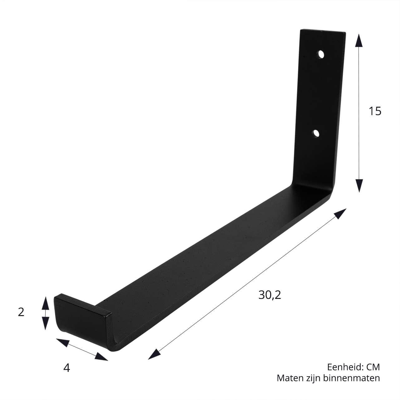 Plankdrager Zwart Industrieel Hangend 15 x 30 cm - Set 2 Stuks, foto 4 van 5