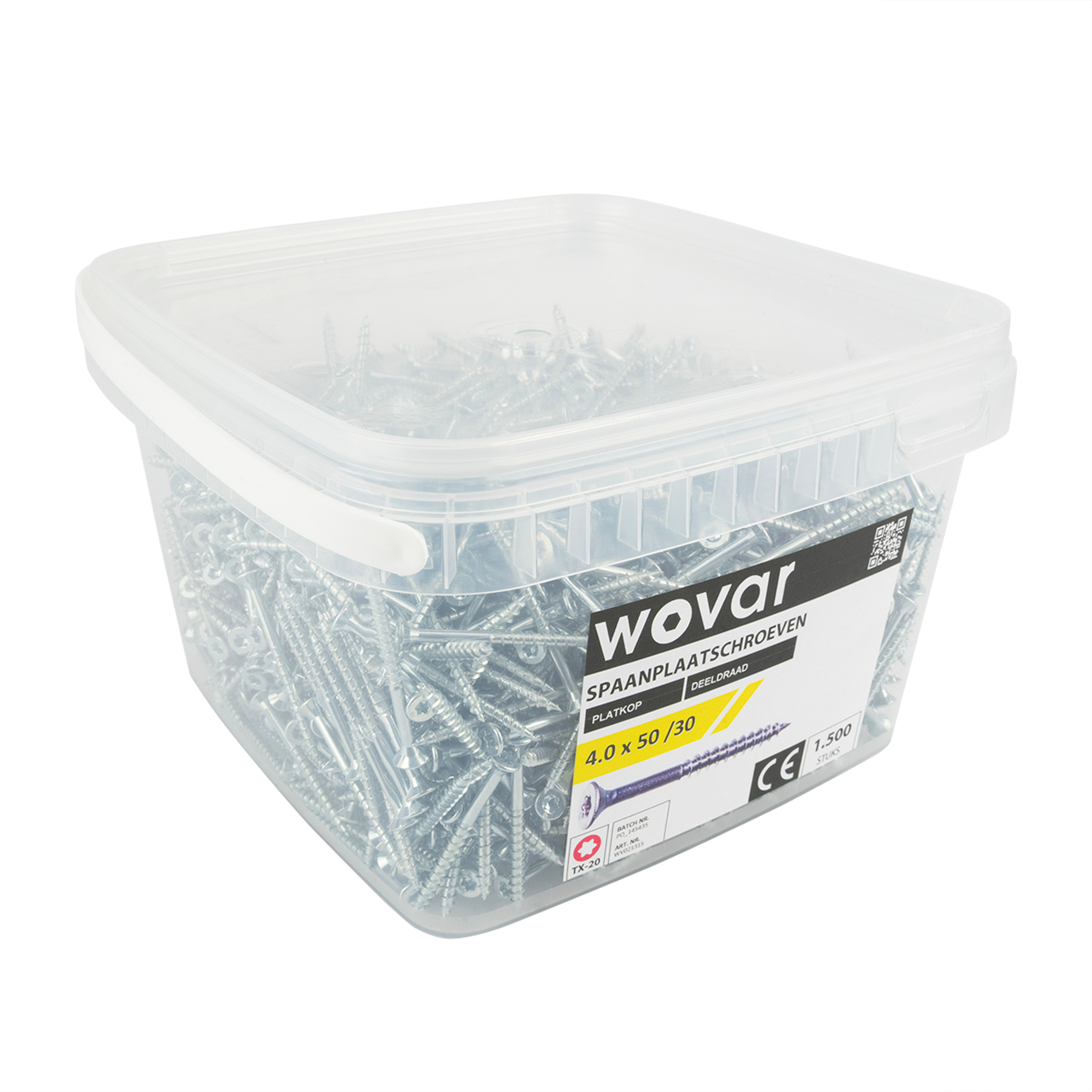Voordeelemmer Spaanplaatschroeven Verzinkt 4.0 x 50 mm Torx 20 Deeldraad - 1500 stuks