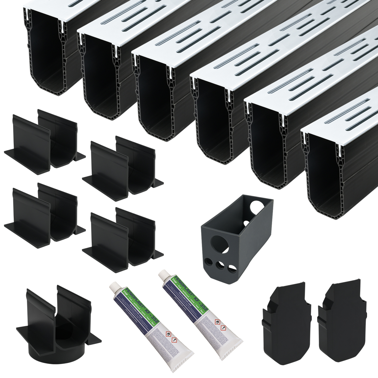 Lijngoot Smal Aluminium 6 meter - Complete Set