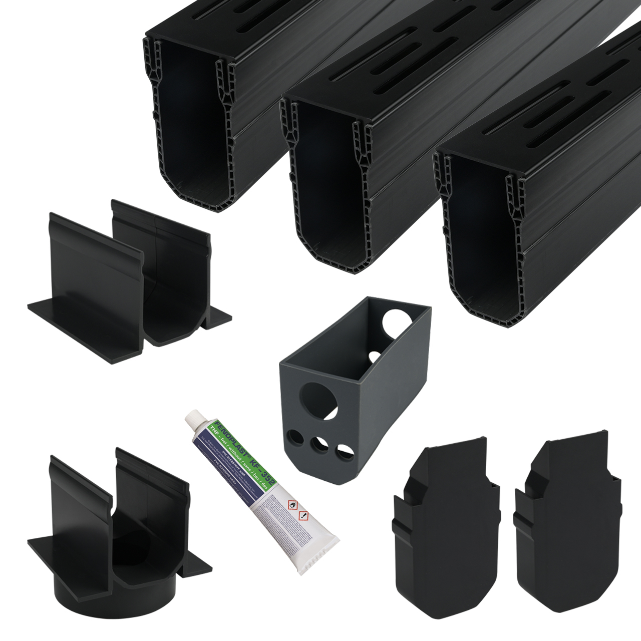 Lijngoot Smal Zwart 3 meter - Complete Set