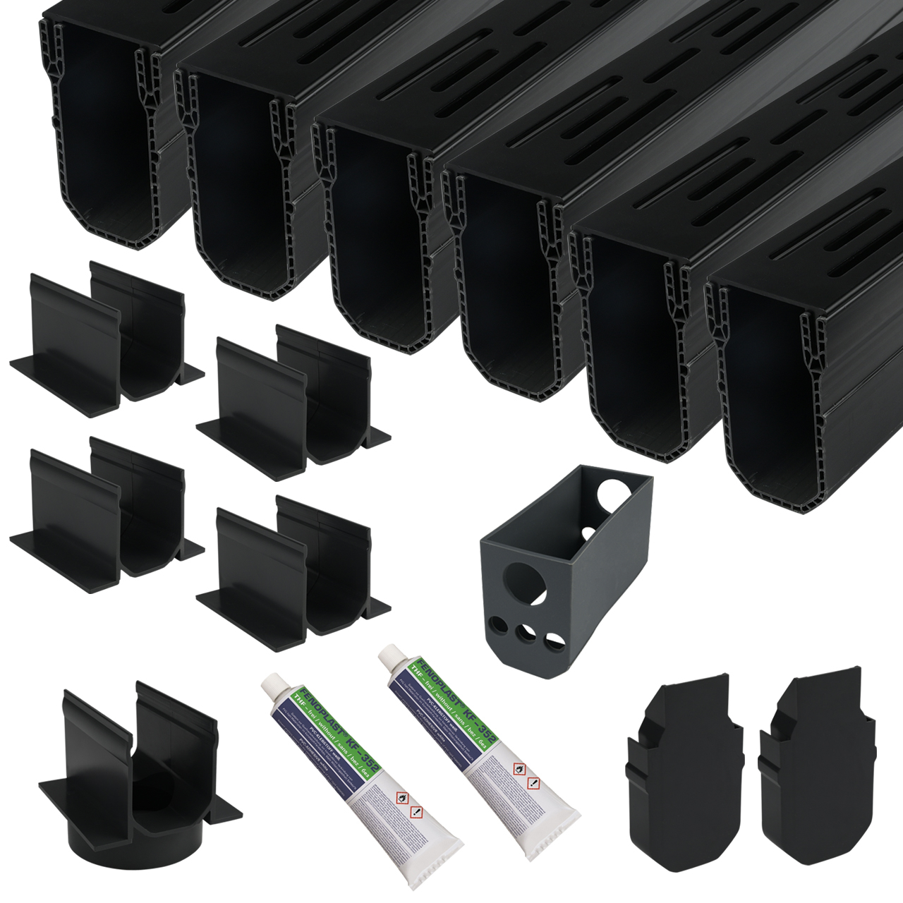 Lijngoot Smal Zwart 6 meter - Complete Set