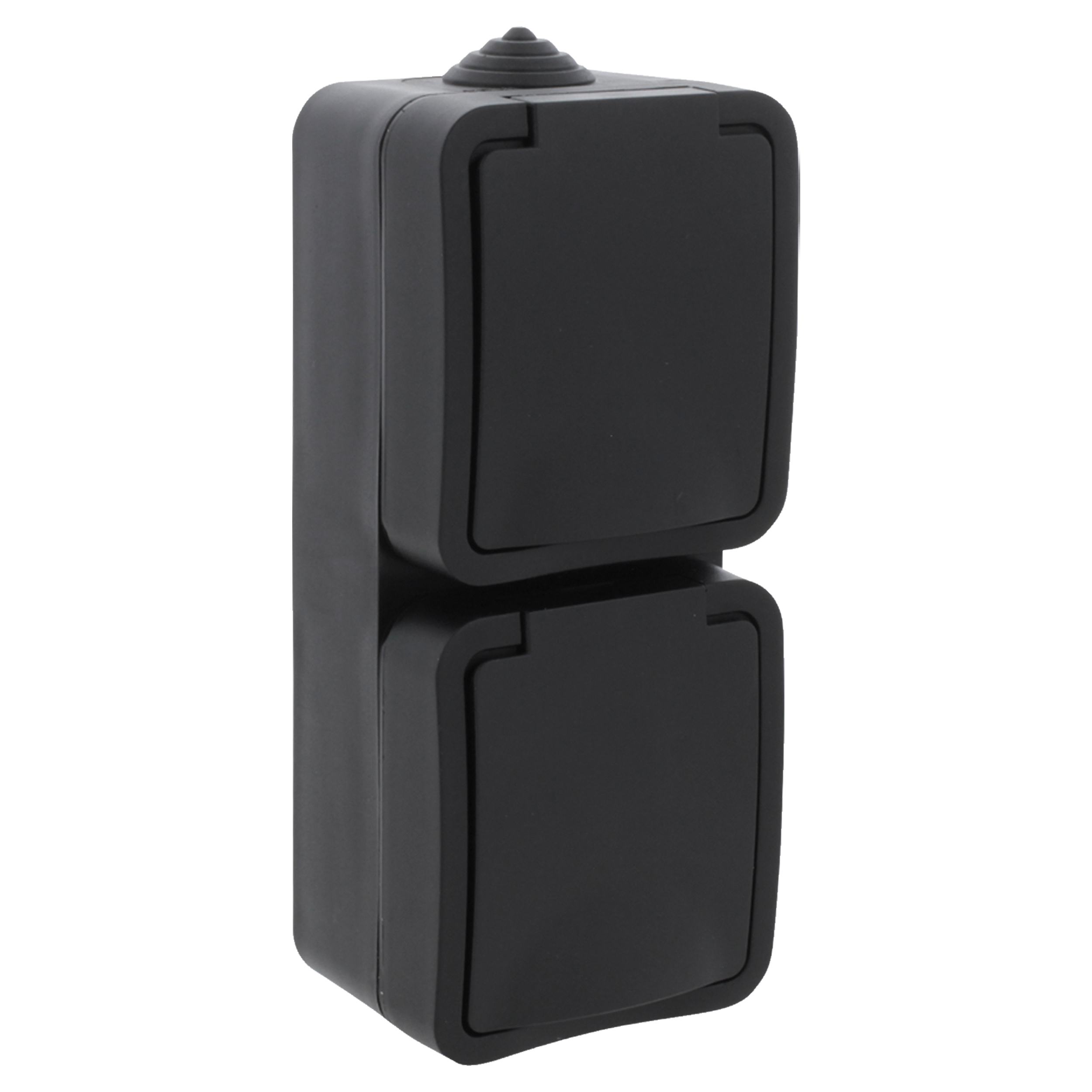 Opbouw Stopcontact Dubbel Verticaal Randaarde IP54 Zwart - Per Stuk
