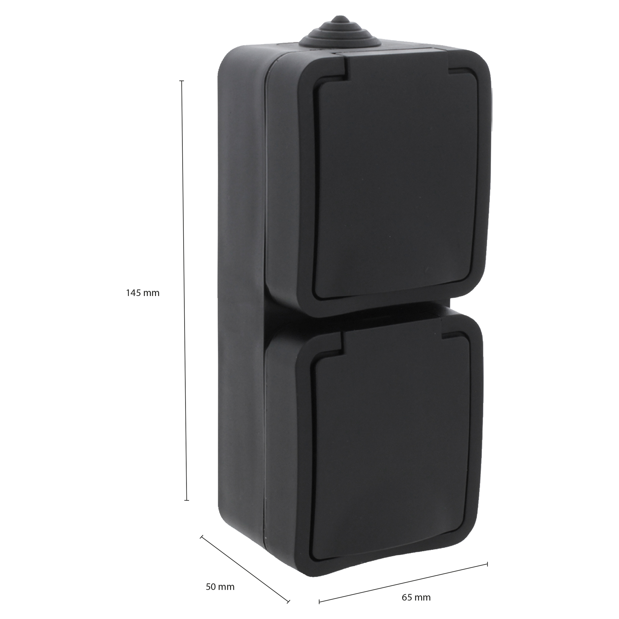 Opbouw Stopcontact Dubbel Verticaal Randaarde IP54 Zwart - Per Stuk, foto 3 van 4