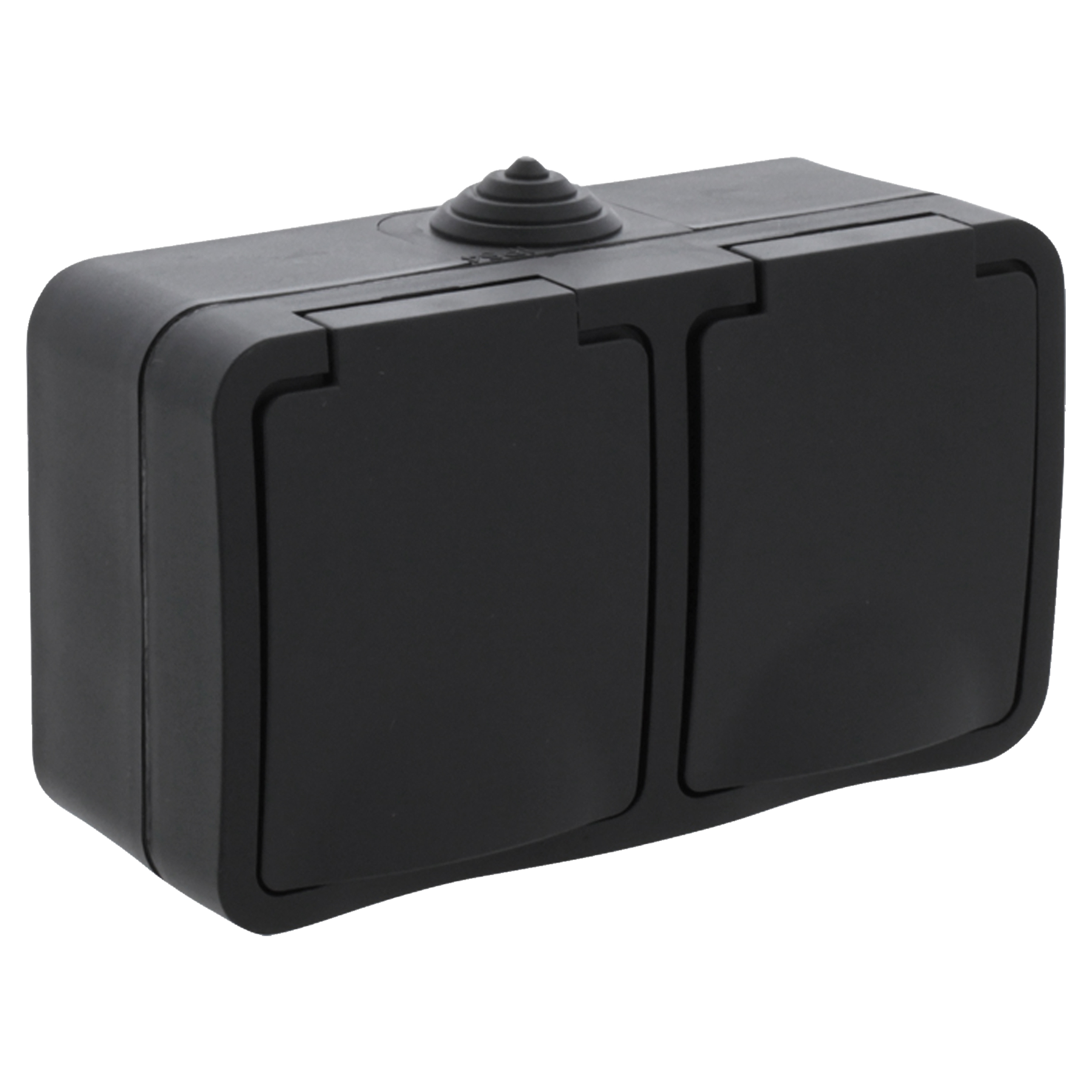 Opbouw Stopcontact Dubbel Horizontaal Randaarde IP54 Zwart - Per Stuk