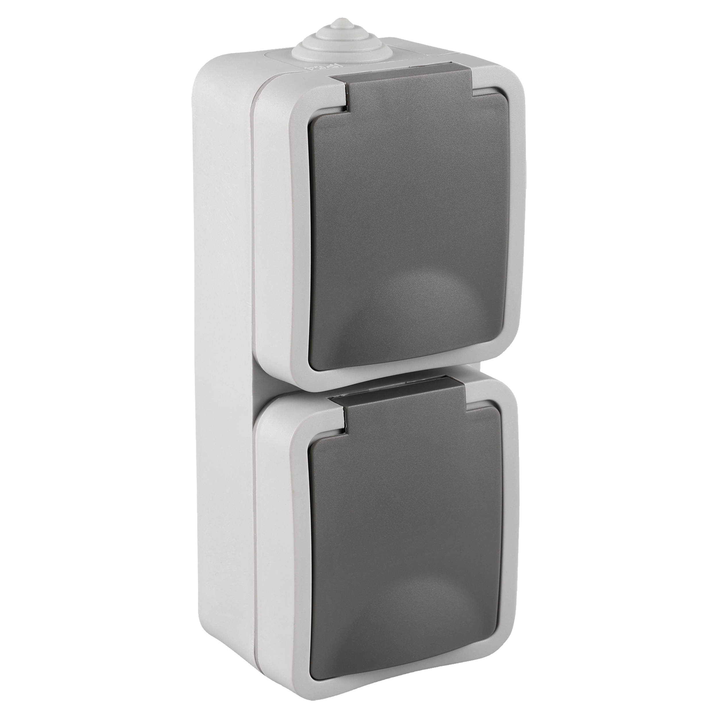 Opbouw Stopcontact Dubbel Verticaal Randaarde IP54 Grijs - Per Stuk