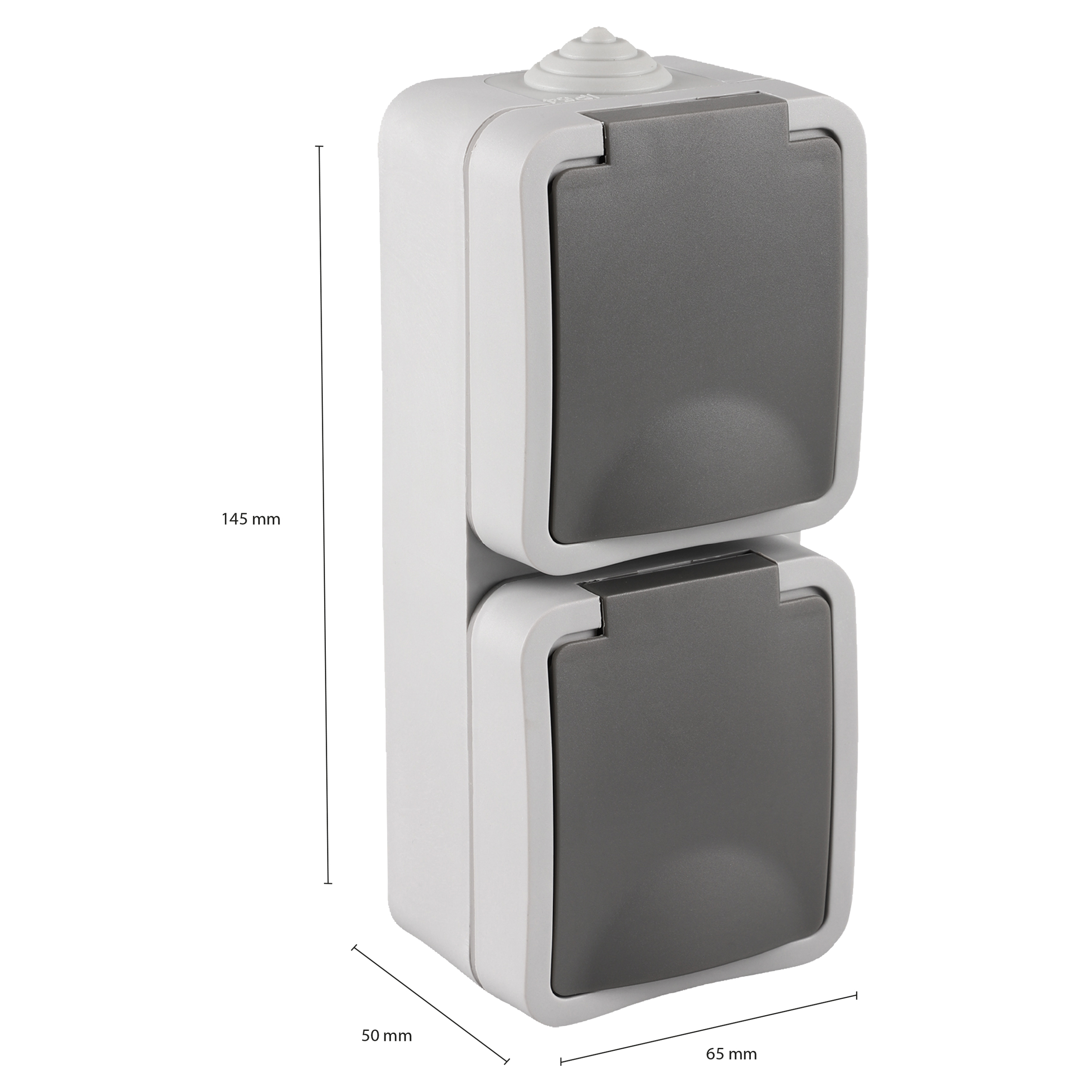 Opbouw Stopcontact Dubbel Verticaal Randaarde IP54 Grijs - Per Stuk, foto 3 van 4