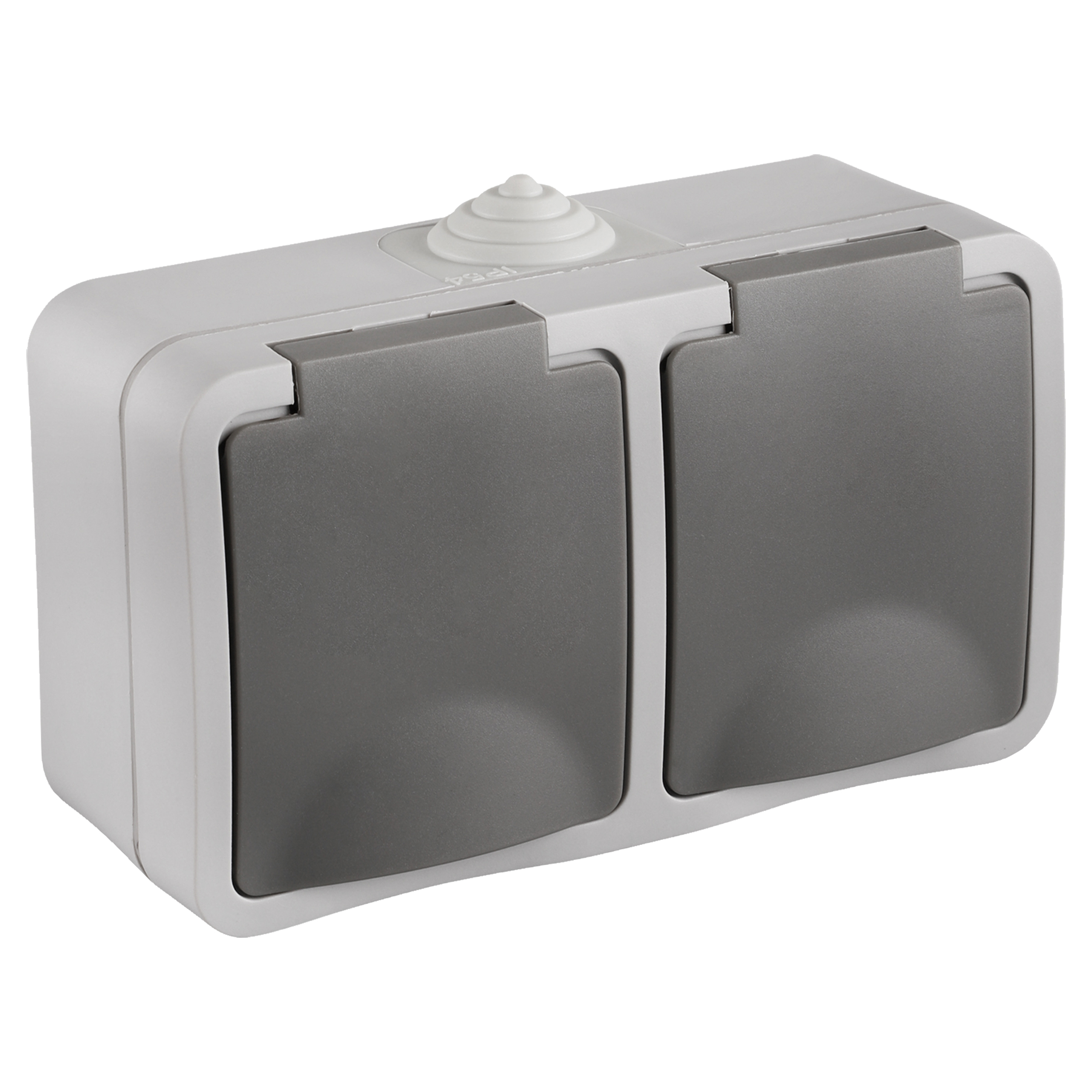 Opbouw Stopcontact Dubbel Horizontaal Randaarde IP54 Grijs - Per Stuk