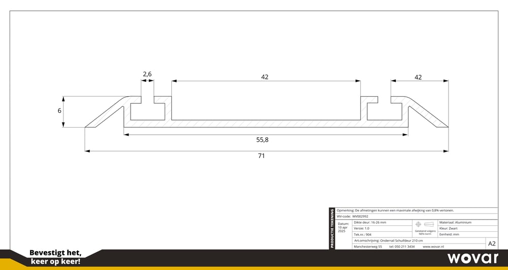TechnischetekeningOnderrailSchuifdeurZwart210cm
