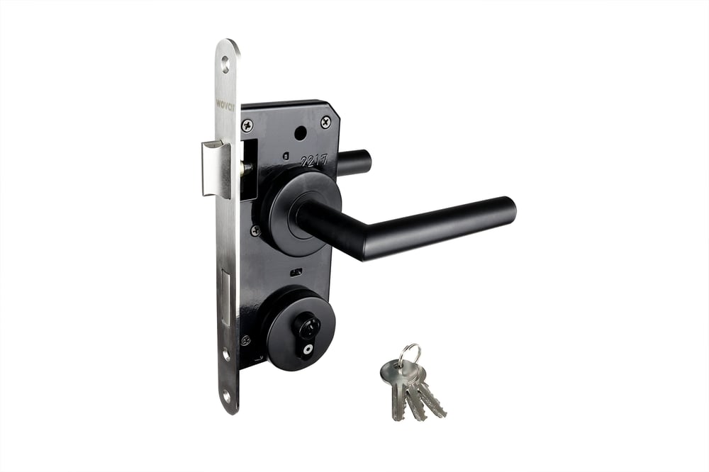 Deurbeslag_Set_Compleet_Poortslot_Zwart_op_Rozet