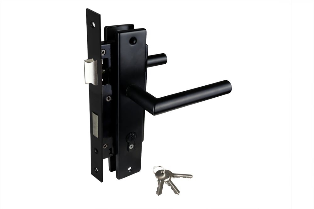 Deurbeslag_Set_Compleet_iPoortslot_Zwart_op_Schild