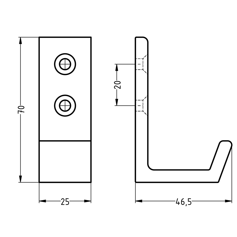 kapstokhaak_zwart_recht_465mm_lang_lijntekening