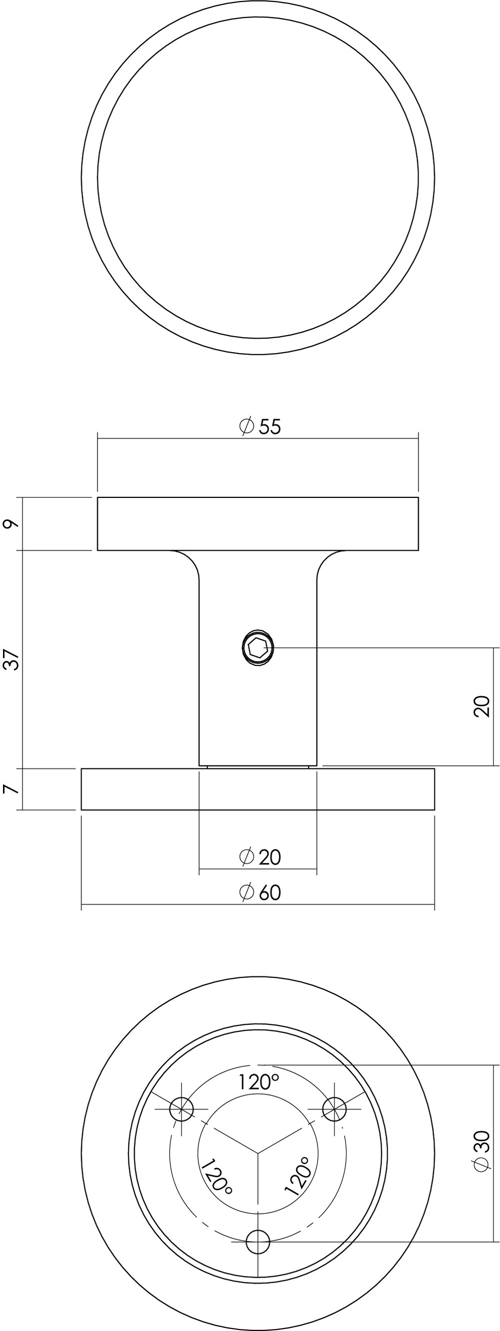voordeurknop_rond_aluminium_zwart_maten