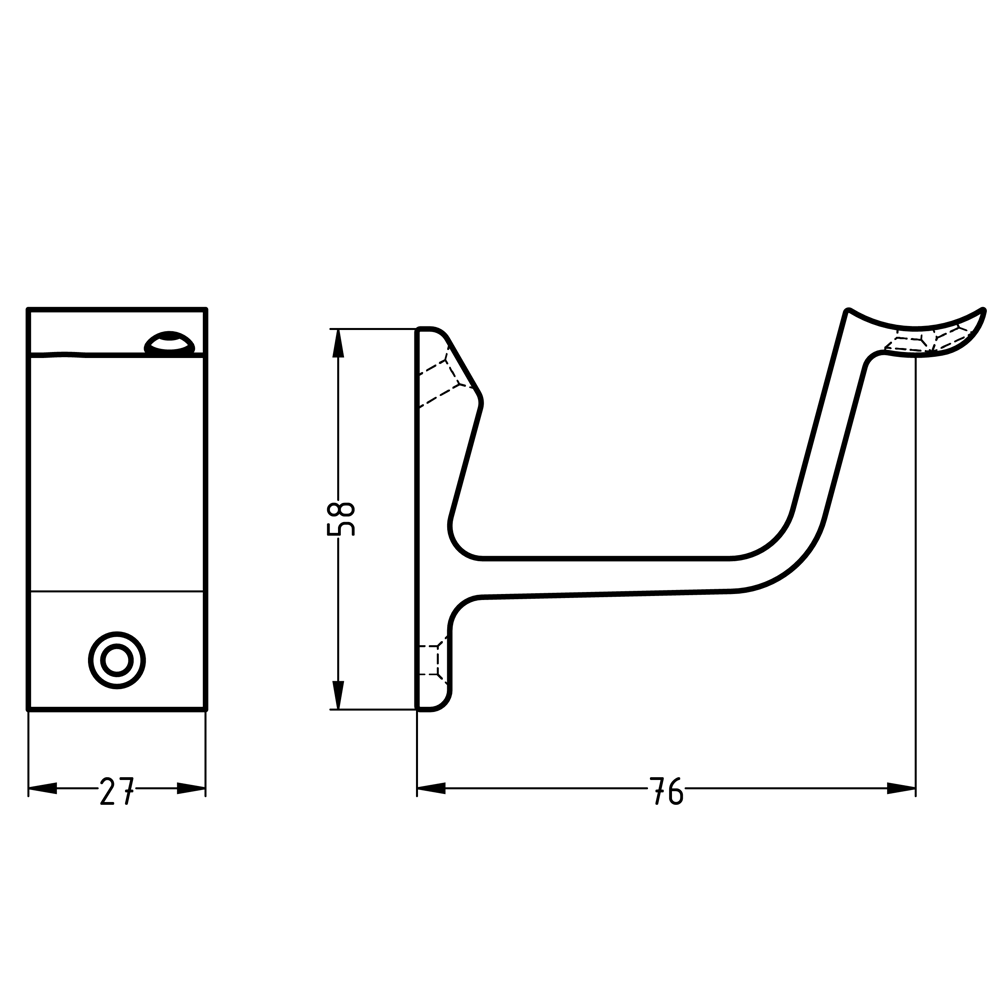 trapleuning_houder_aluminium_rechtmodel_opschroevend_lijntekening