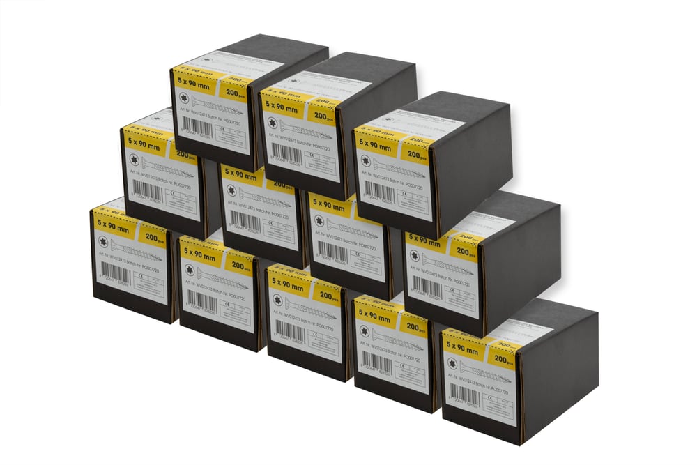 SpaanplaatschroevenVerzinkt5x90mmDeeldraadT25_Overdoos12x200Stuks