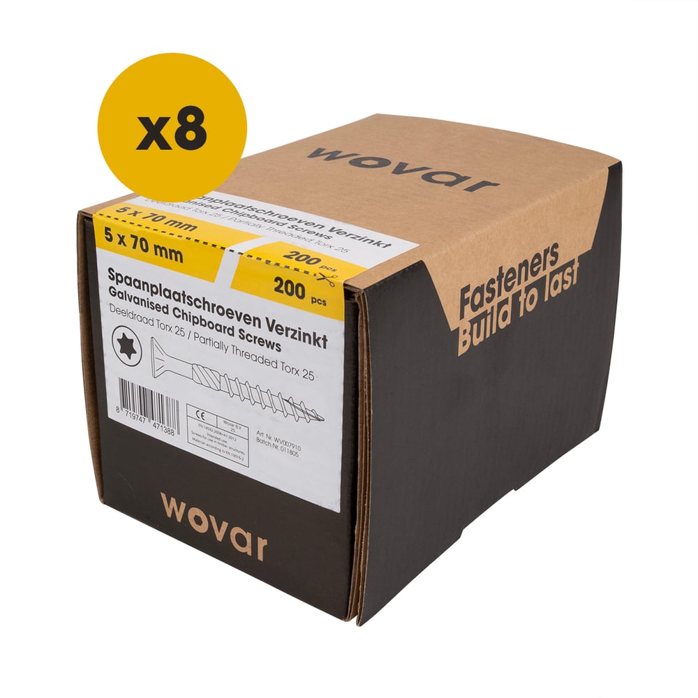 SpaanplaatschroevenVerzinkt5x70mmTorx25Deeldraad_Doosje