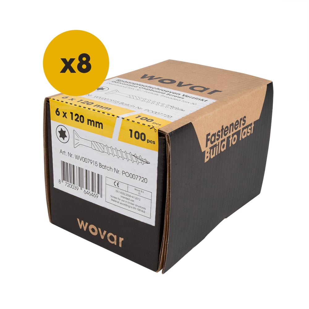 SpaanplaatschroevenVerzinkt6x120mmTorx30Deeldraad_Doosje