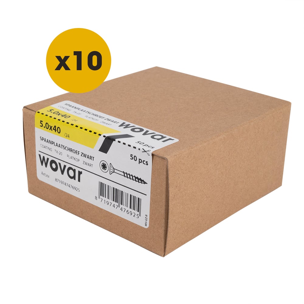 ZwarteSchroevenVerzinkt5x40mmTorx20metSnijpunt_doosje